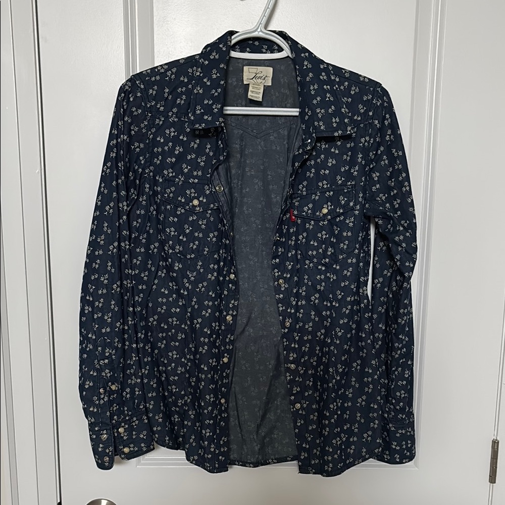 Levi's Navy Floral Button-Up Jean Jacket